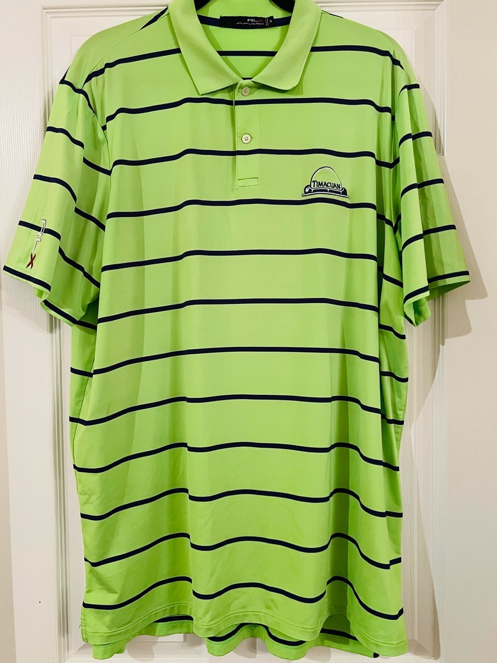 RLX Ralph Lauren Lime Green Golf Polo Navy Stripes Size XL Timacuan